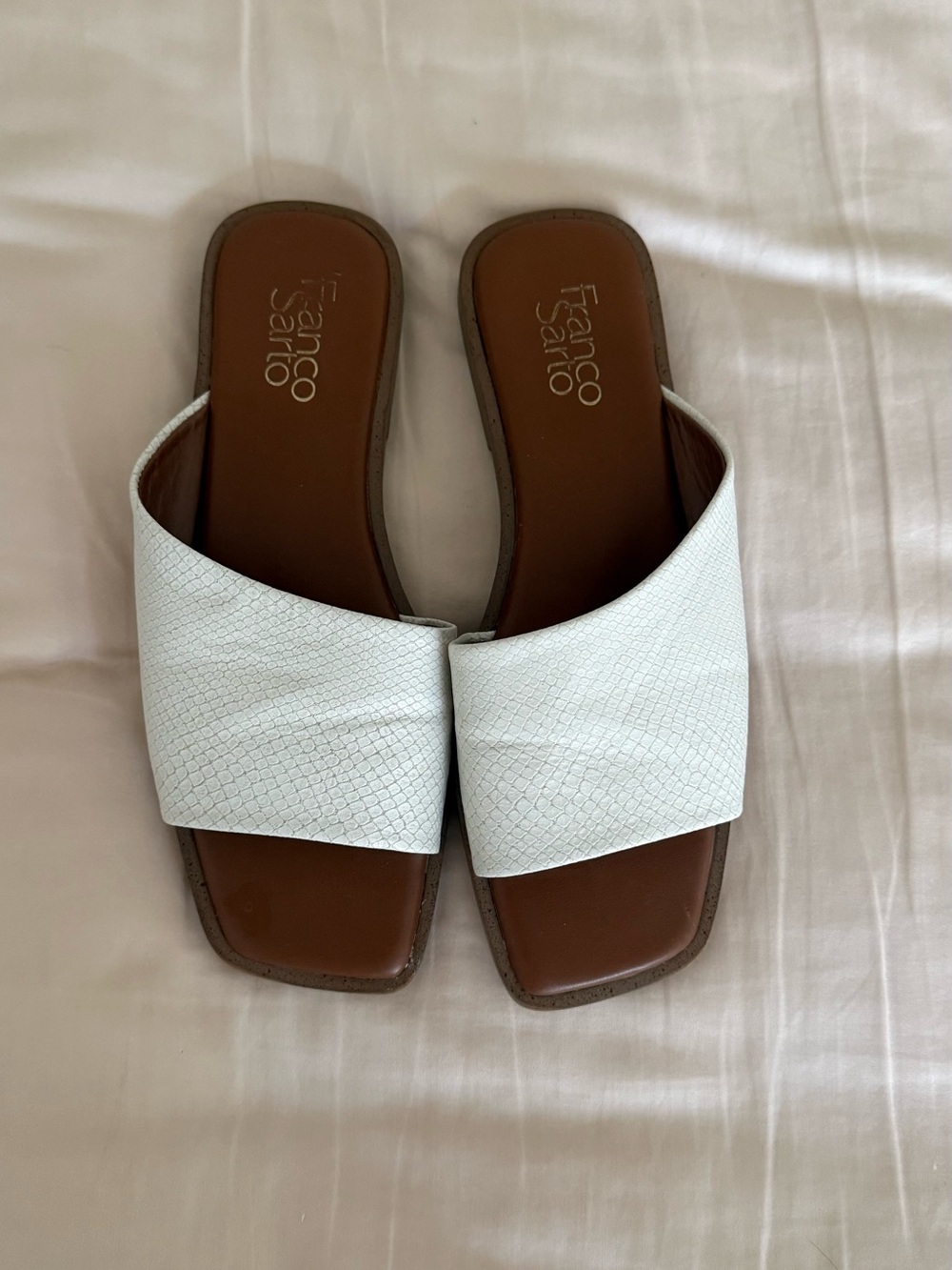 Franco Sarto White Textured Slide Sandals